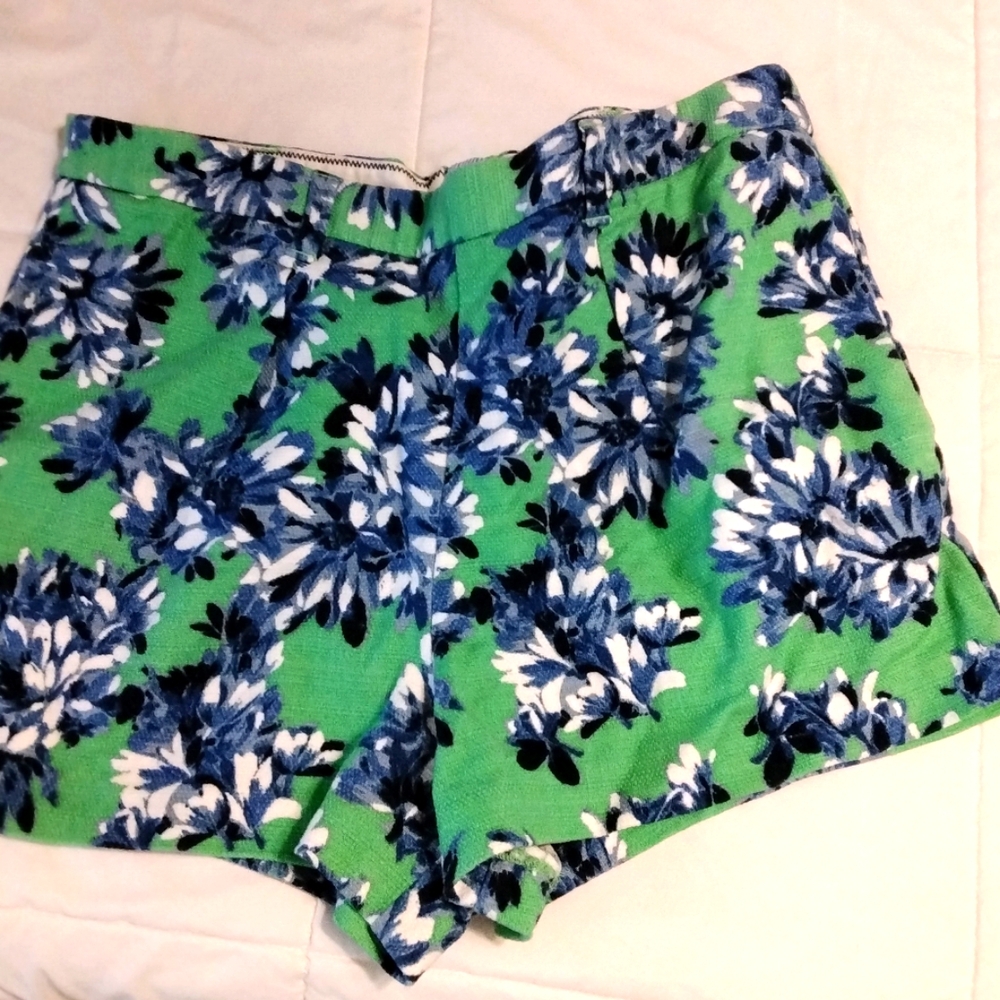 J. Crew High Waist Green and Blue Floral Shorts